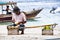 Documentary editorial image. Traditional wood boat at Bali