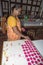 Documentary editorial. PUDUCHERY, PONDICHERY, TAMIL NADU, INDIA - March circa, 2018. Unidentified female women artist make jewelle