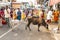 Documentary editorial. RAMESWARAM, RAMESHWARAM, TAMIL NADU, INDIA - March circa, 2018. Unidentified people and sacred cows in the