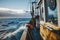 documentary footage of a fishing boat at work, at sea, industrial photography, fishermen at work