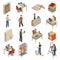 Documents Archive Library Isometric Icons Set