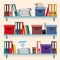 Documents and folders on shelves set vector illustration isolated