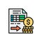 Documents with money, options, futures flat color icon.
