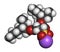 Docusate sodium (dioctyl sodium sulfosuccinate) stool softener drug molecule (laxative). Atoms are represented as spheres with