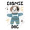 Dod in scape childish illustration. Cosmonaut drawing. Hand drawn nursery poster.
