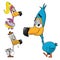 Dodo family, cartoon of a birds family with a tender and gentle young bird smiling to camera, great mascot or character for a book