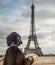 Dog admiring the Eiffel Tower in Paris, France