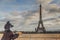 Dog admiring the Eiffel Tower in Paris, France