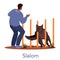 Dog agility salom. Training exercise for pet. Man training his pet dog.