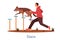 Dog agility stairs. Training exercise for pet. Man training his pet dog.