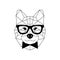 Dog Akito Inu in glasses and a bow tie.