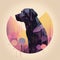 Dog Animal Drawn AI Generative Head Portrait Yellow Purple Illustration