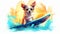 dog animal vacation beach surfer puppy ocean funny summer wave. Generative AI.