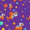 Dog astronaut space pattern seamless. Pet spaceman background. puppy cosmonaut costume. Universe textire