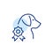 Dog with award. Prize-winning pedigree pet. Pixel perfect, editable stroke line icon