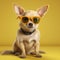 dog background cute portrait glasses yellow pet puppy animal chihuahua friend. Generative AI.