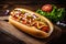 dog background sauce american hot sausage meat food barbecue fast bread. Generative AI.