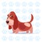 Dog Basset Hound Happy Cartoon Sitting Over Footprints Background Cute Pet