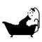 Dog in bathtub taking shower, pet takes a bath, grooming salon emblem, dog wash