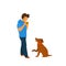 Dog begging for food while owner is eating isolated vector illustration graphic