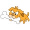 The dog is biting the bone for food, doodle icon image