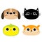 Dog Black Cat Hamster Parrot bird head face round icon set. Big eyes. Kitty kitten. Funny Kawaii animal. Kids print. Cute cartoon