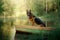 dog in the boat. German Shepherd in nature