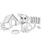 Dog with bone in mouth at house cartoon coloring page vector