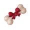 Dog bone wrapped in red ribbon, present for best pet 3d rendering