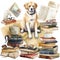 Dog and Books Watercolor Clipart.