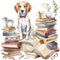 Dog and Books Watercolor Clipart.