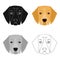 A dog breed, a golden retriever.Muzzle of the Golden Retriever single icon in cartoon style vector symbol stock