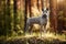 Dog breed Thai ridgeback stands in the forest