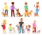 Dog-breeding vector people with pet and woman or man dog-breeder with dog or puppy illustration doggish set of children