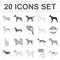 Dog breeds monochrome icons in set collection for design.Dog pet vector symbol stock web illustration.