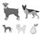 Dog breeds monochrome icons in set collection for design.Dog pet vector symbol stock web illustration.