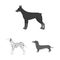Dog breeds monochrome icons in set collection for design.Dog pet vector symbol stock web illustration.