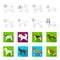 Dog breeds outline,flet icons in set collection for design.Dog pet vector symbol stock web illustration.