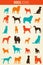 Dog breeds silhouettes. Dog icons collection. Chinese zodiac 2018. Vector