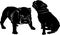 Dog Bulldog. The dog breed bulldog.Dog Bulldog black silhouette vector isolated on white background. Dog pug. Meeting two dogs of