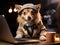 Dog businessman on laptop video call