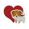 dog canine young standing red heart