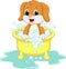 Dog cartoon bathing