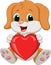 Dog cartoon holding red heart
