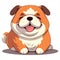 Dog cartoon illustration. Cute friendly fat chubby fawn sitting puppy, smiling with tongue out.