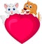 Dog and cat cartoon holding love heart