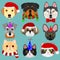 Dog and cat face set in Christmas fashion