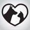 Dog and Cat with heart icon. Protection, care and help concept