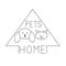 Dog cat in a house, drawn vector pet shelter, logo