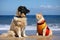 dog and cat lifeguards protecting their flock from the dangers of the deep blue sea